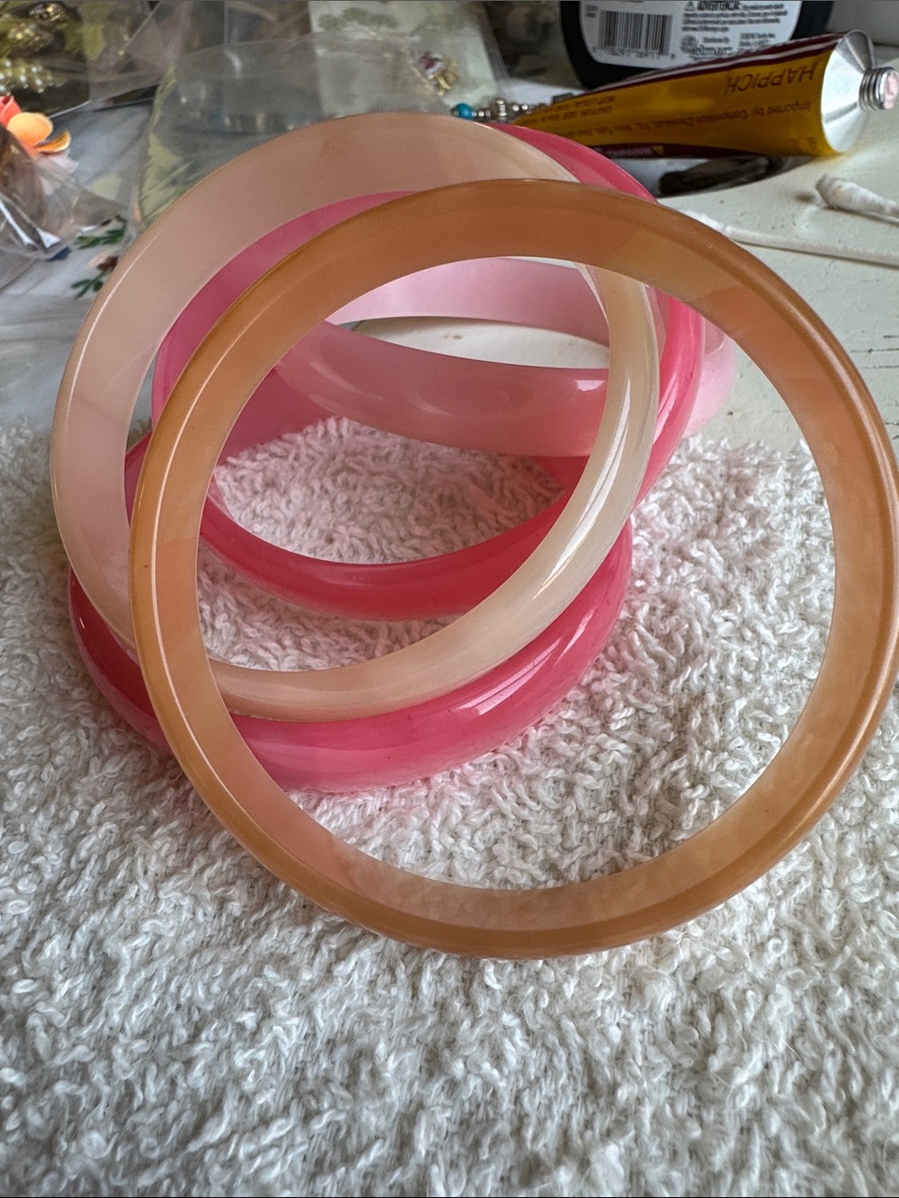 Vintage Mid Century Moonglow Lucite Bangle Bracelets - Pastel Stack of 5